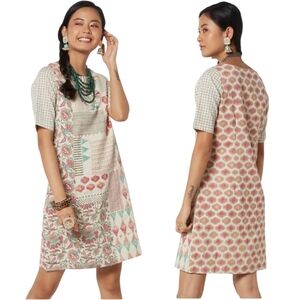 Bombay Paisley Patchwork Floral Cotton Linen Mini Dress Size Medium